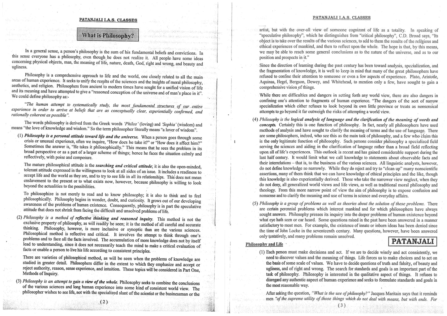 Patanjali IAS Philosophy Optional Notes (English Medium)