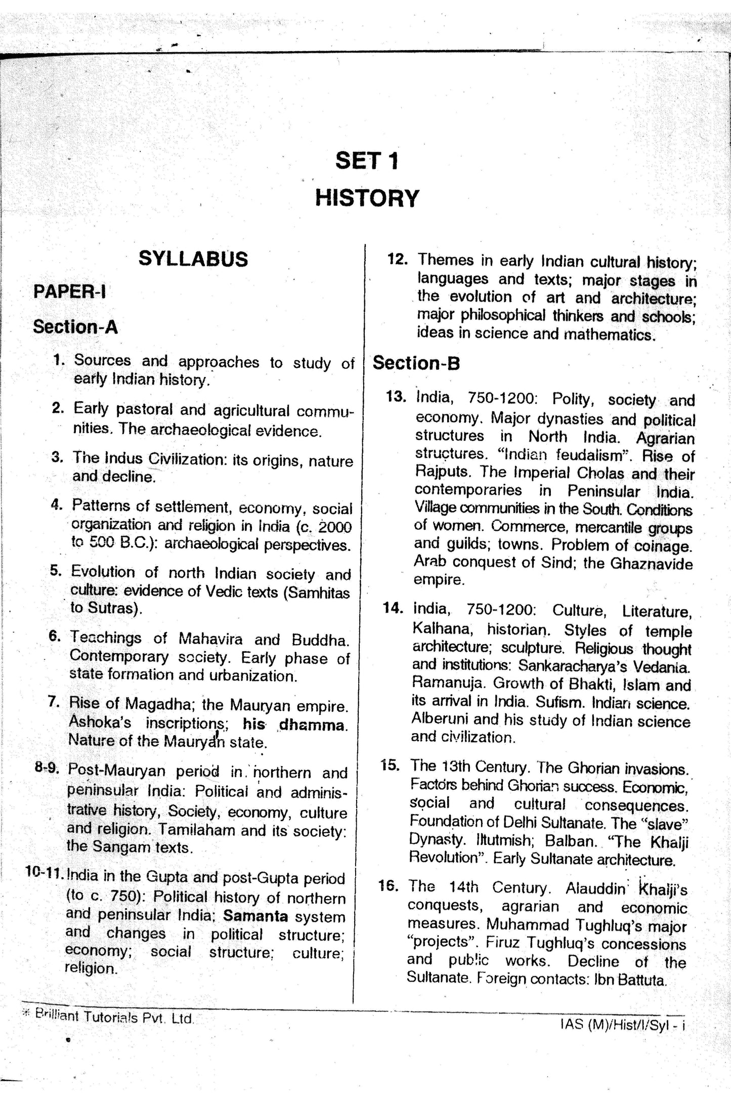 History Brilliant Tutorials PRINTED MATERIAL (English Medium)