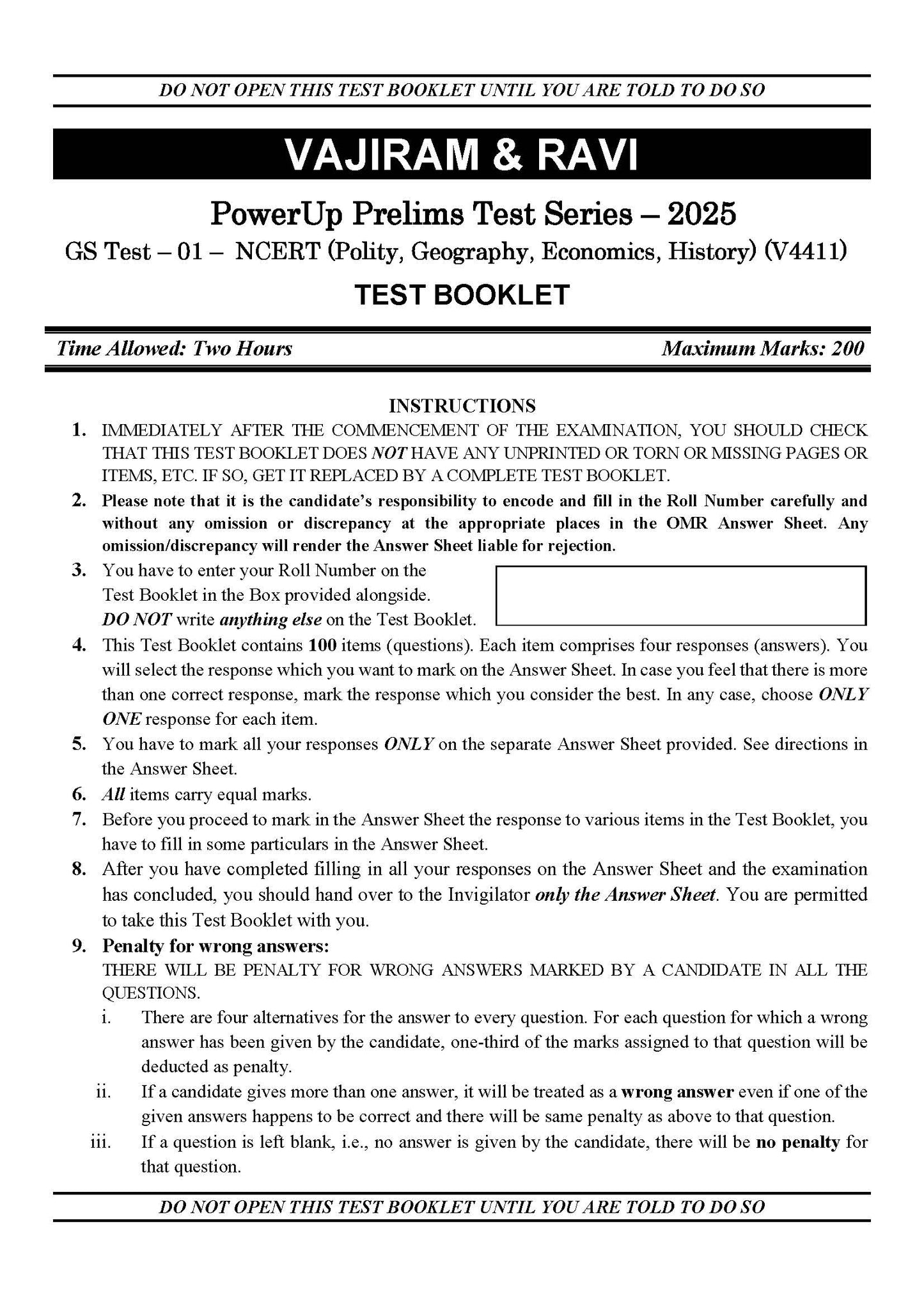 Vajiram & Ravi PowerUp Prelims Test Series –1 (V4411) 2025