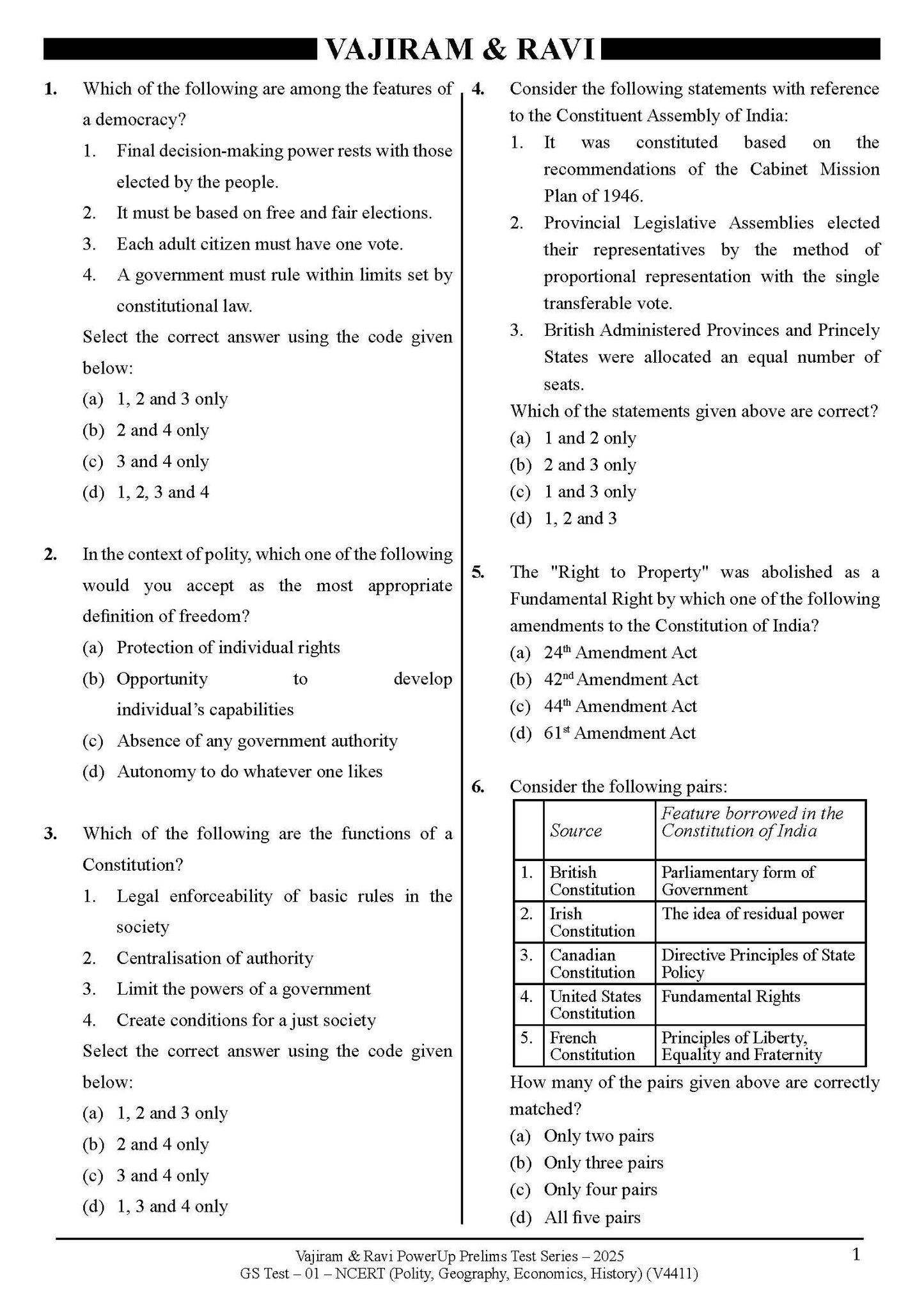 Vajiram & Ravi PowerUp Prelims Test Series –1 (V4411) 2025