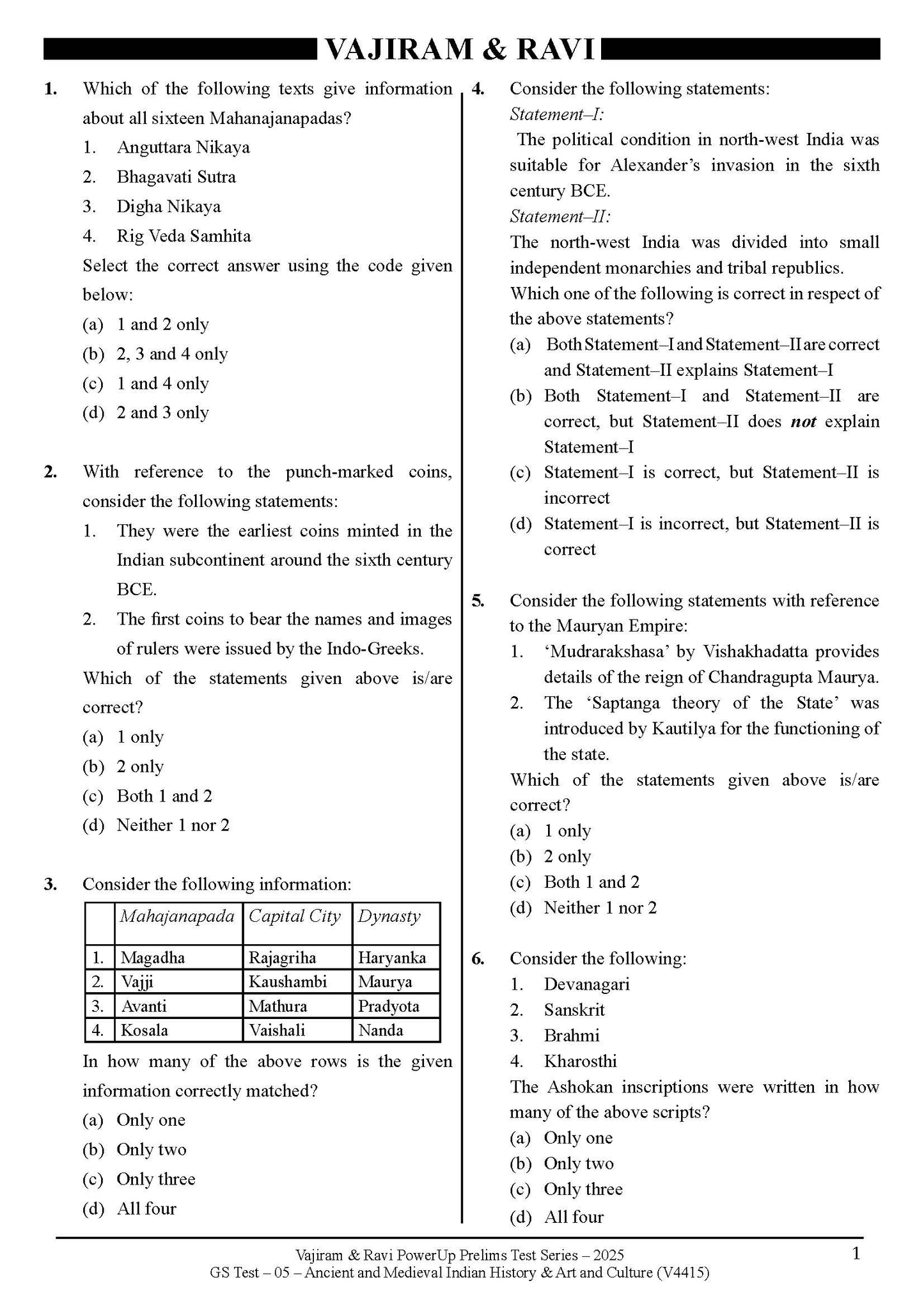 Vajiram & Ravi PowerUp Prelims Test Series –5 (V4415) 2025