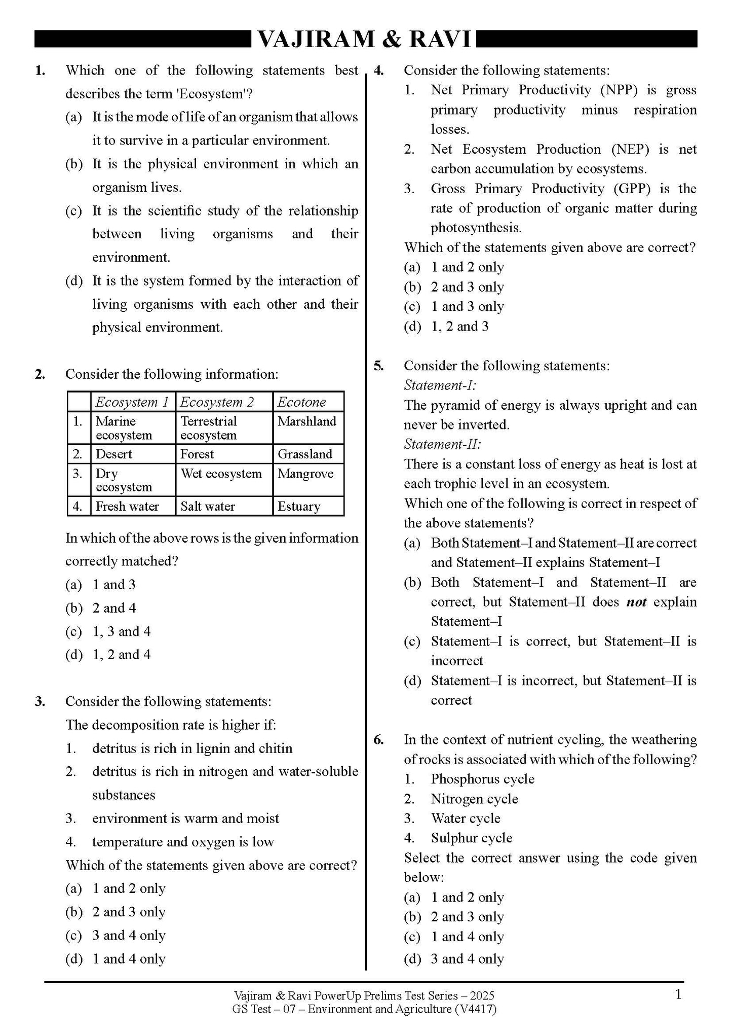 Vajiram & Ravi PowerUp Prelims Test Series –7 (V4417) 2025