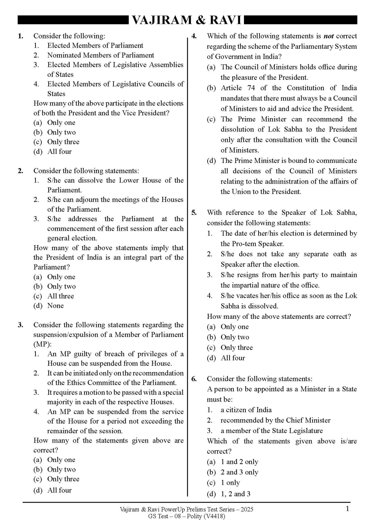 Vajiram & Ravi PowerUp Prelims Test Series –8 (V4418) 2025