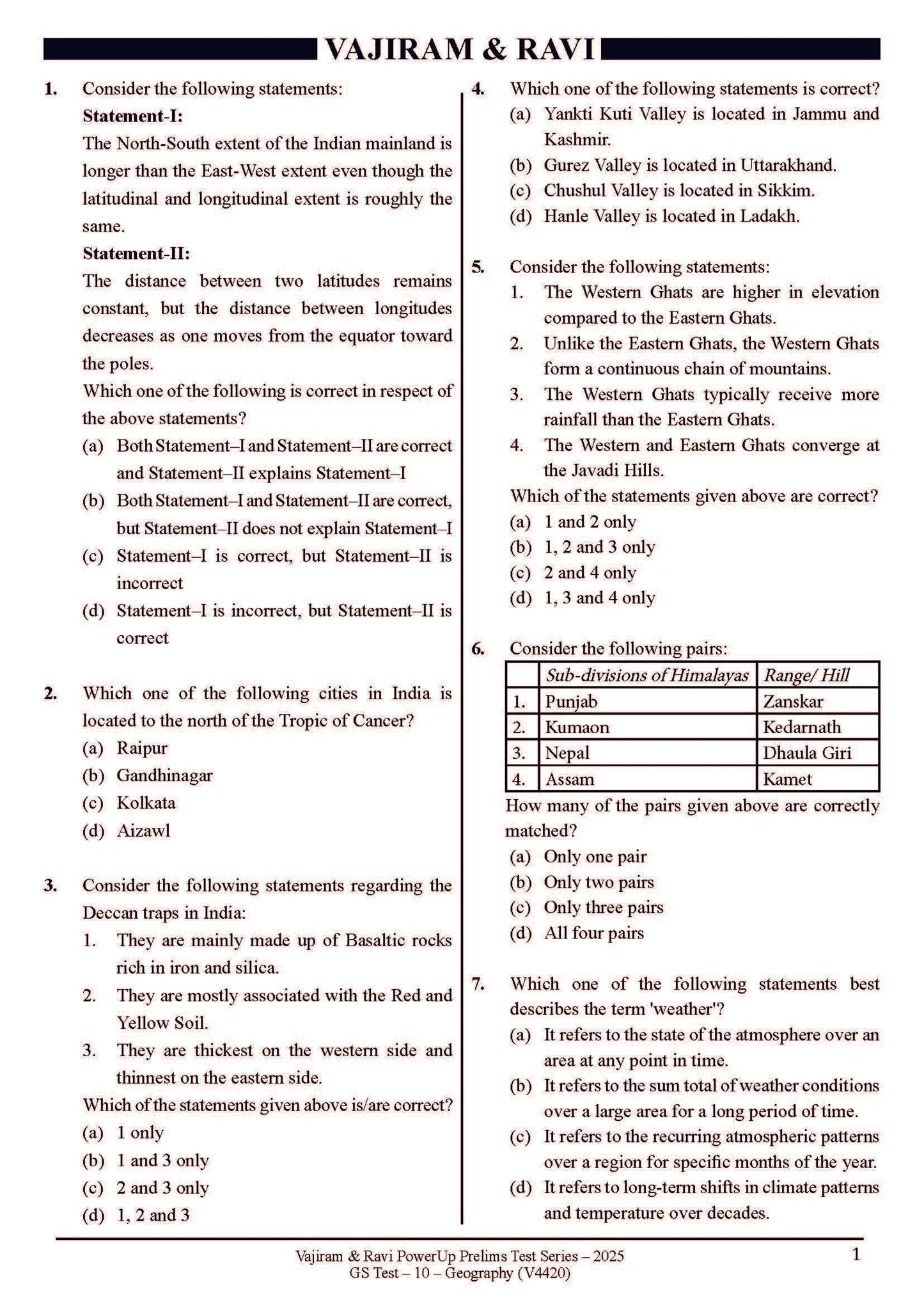 Vajiram & Ravi PowerUp Prelims Test Series –10 (V4420) 2025