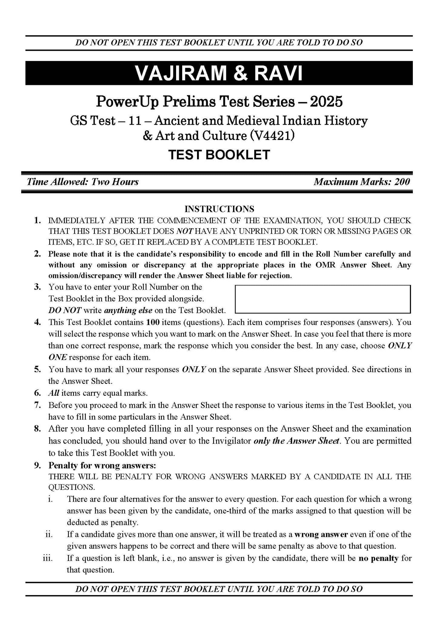 Vajiram & Ravi PowerUp Prelims Test Series –11 (V4421) 2025