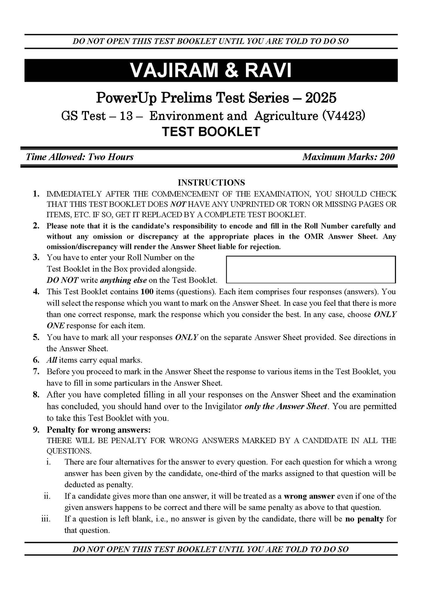 Vajiram & Ravi PowerUp Prelims Test Series –13 (V4423) 2025