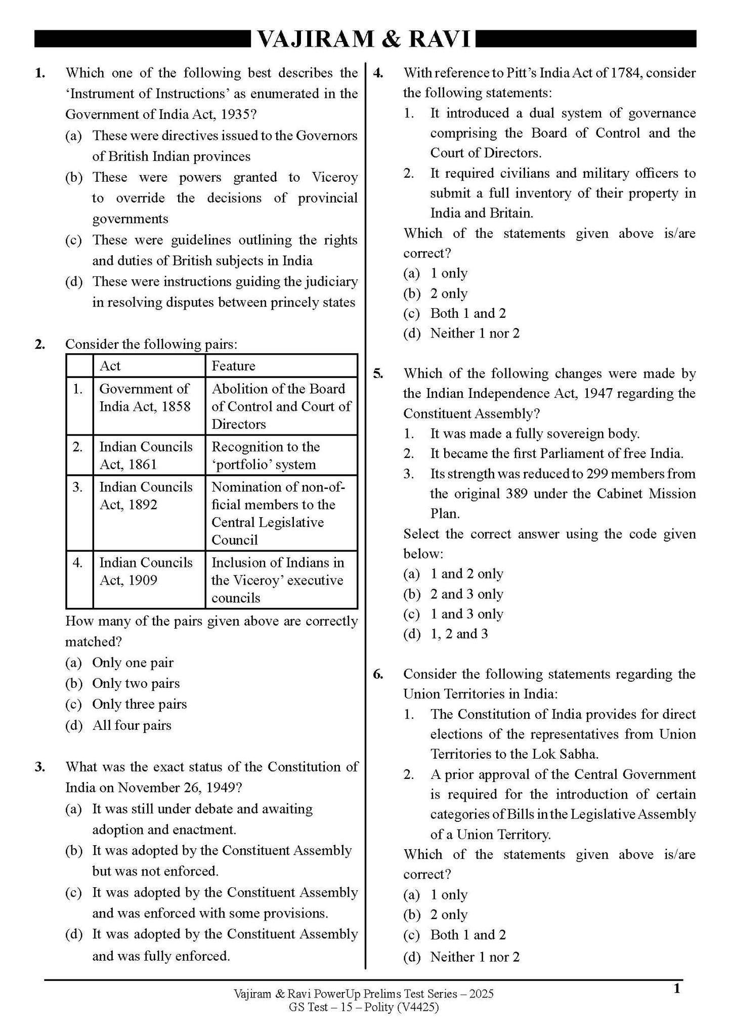 Vajiram & Ravi PowerUp Prelims Test Series –15 (V4425) 2025