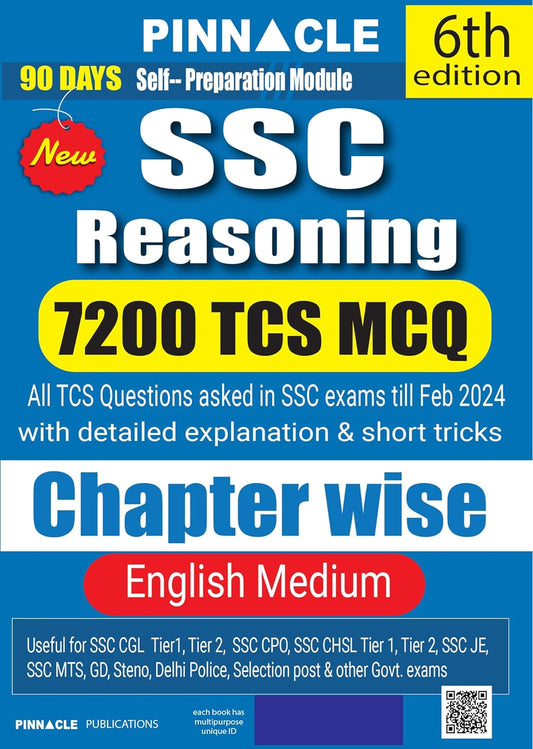 Pinnacle SSC Reasoning 7200 TCS MCQ chapter wise with detailed explanation & short tricks | 6th edition