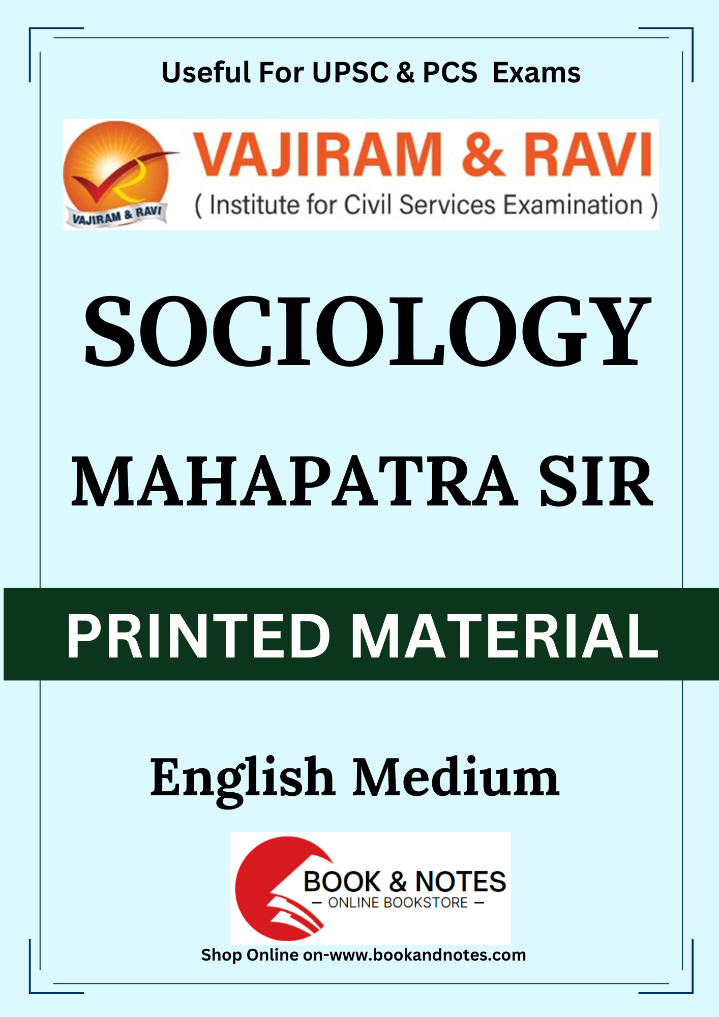 Vajiram & Ravi Mahapatra Sir Sociology Optional (Printed/Class Notes)English Medium