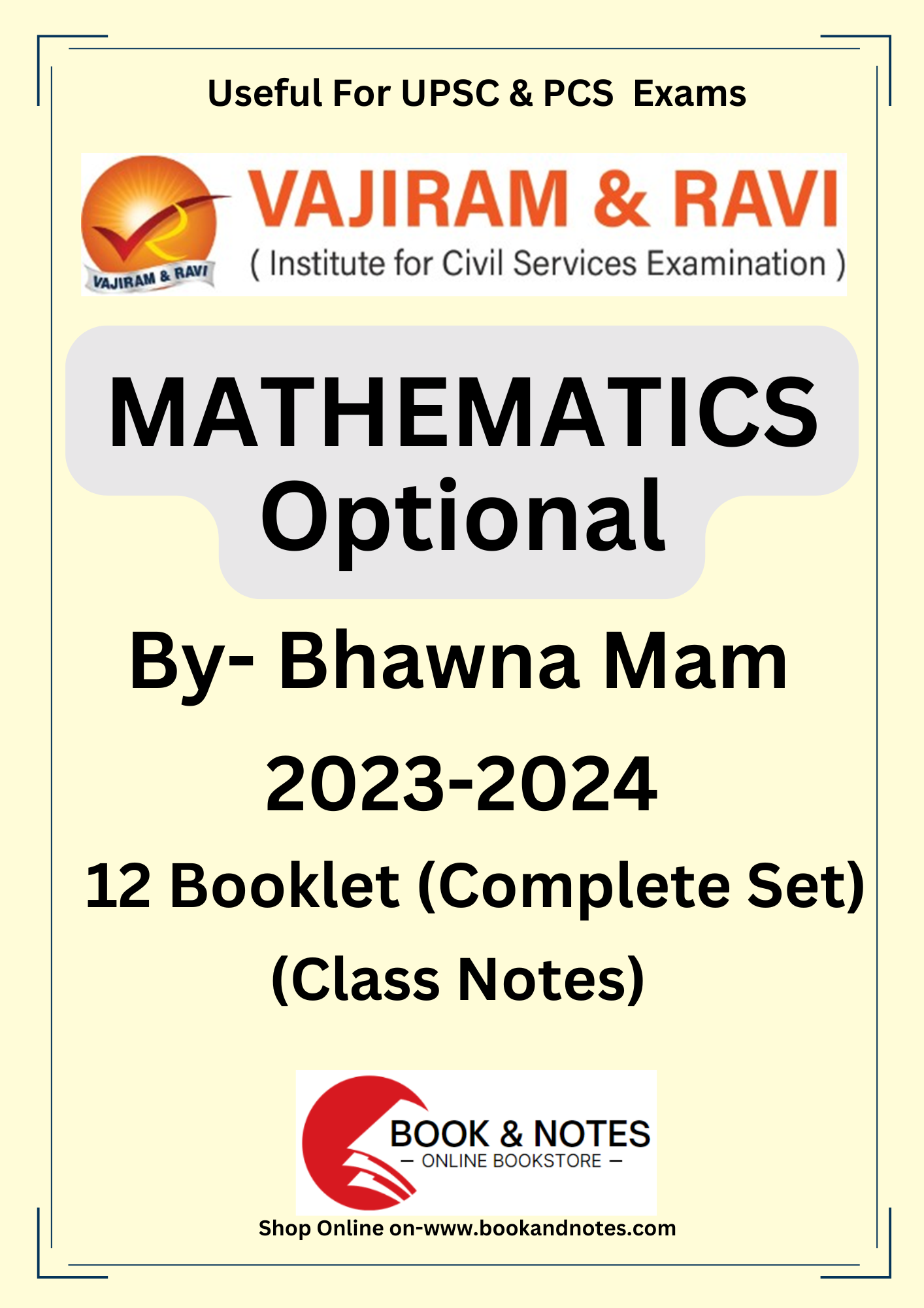 Vajiram & Ravi Mathematics Optional Study Material By Bhawna Mam (Class Note) English Medium 2024