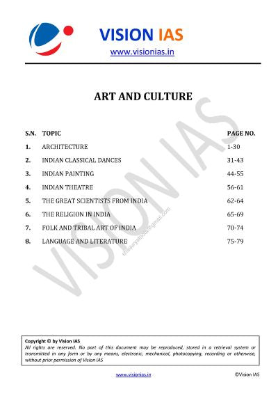 Art & Culture | कला और संस्कृति Vision IAS General Studies Booklet