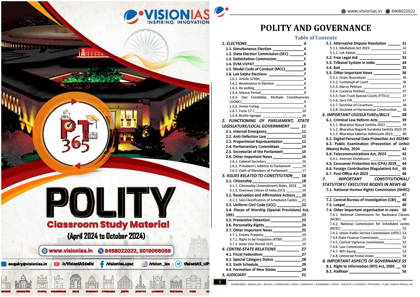 VISION IAS PT 365 Polity and Governance|राजव्यवस्था (April 2024 to October 2024)English/Hindi Medium 2025
