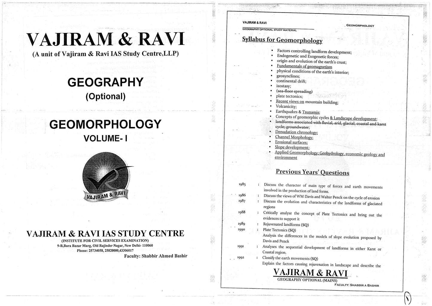 VAJIRAM & RAVI Geography Optional (Printed Notes)