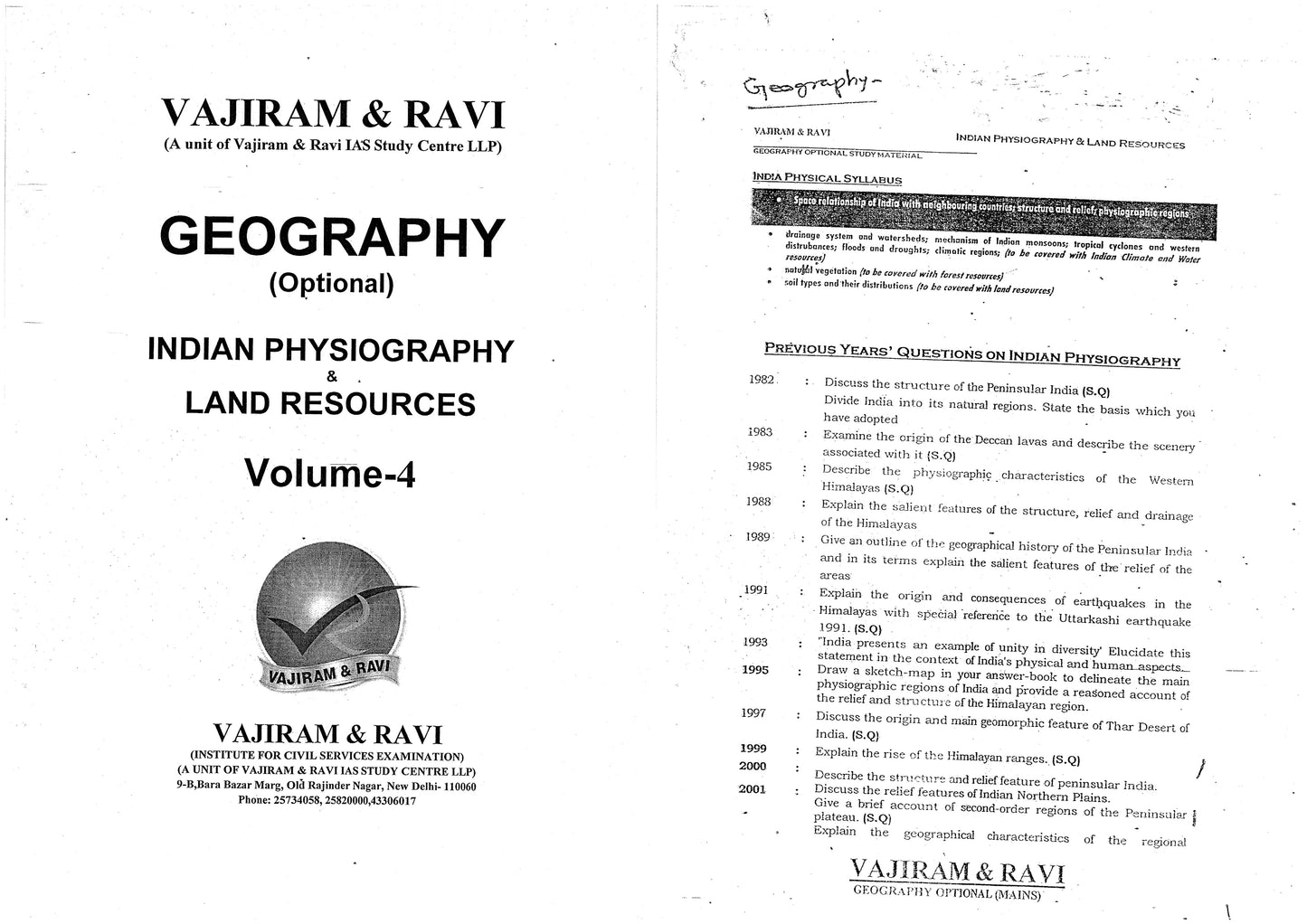 VAJIRAM & RAVI Geography Optional (Printed Notes)