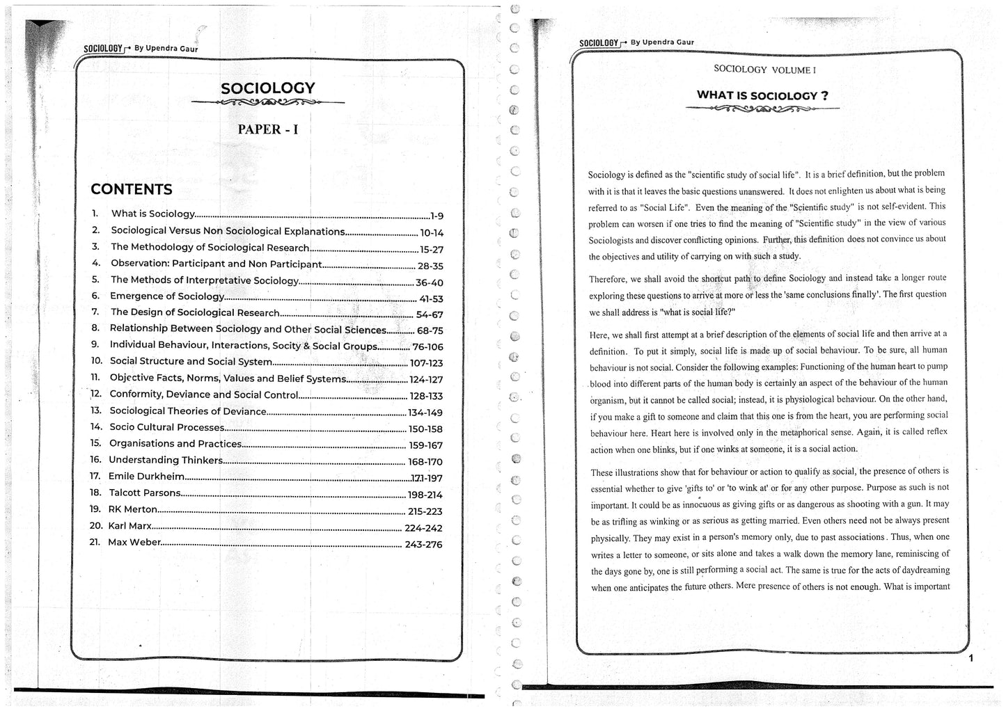 Upendra Gaur Sociology Optional (Printed/Class Notes)English Medium