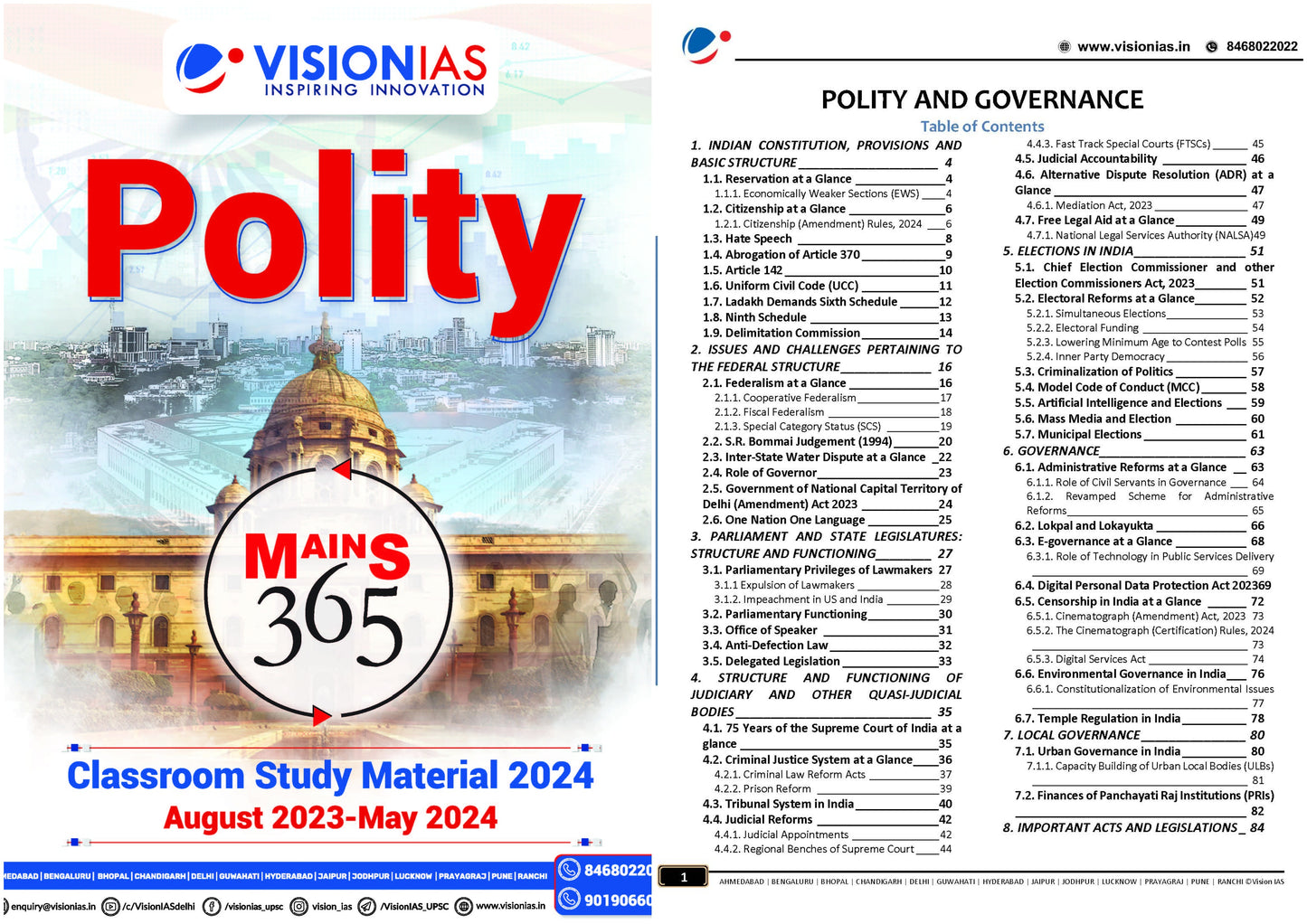 VISION IAS MAINS 365 Polity and Governance|राजव्यवस्था 2024 English/Hindi Medium