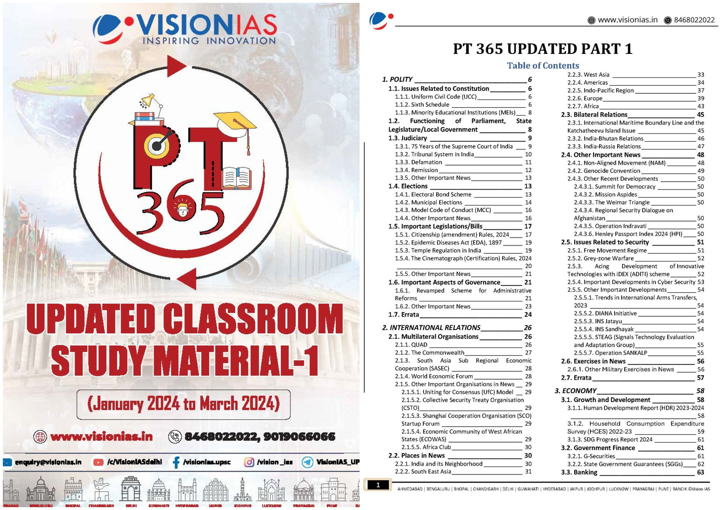 VISION IAS PT 365 Updated Classroom Study Material Part 1 & 2 2024 English/Hindi Medium(Set Of 2 Booklet)