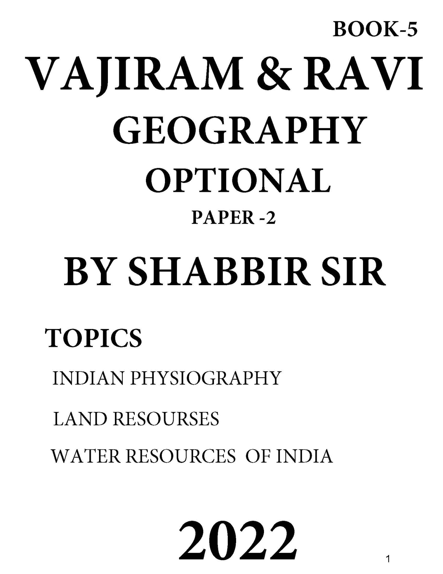 VAJIRAM & RAVI Shabbir Sir Geography Optional (Class Notes) 2022