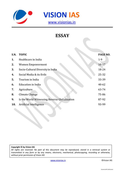 Essay | निबन्ध Vision IAS Classroom Study Material General Studies (English/Hindi Medium)