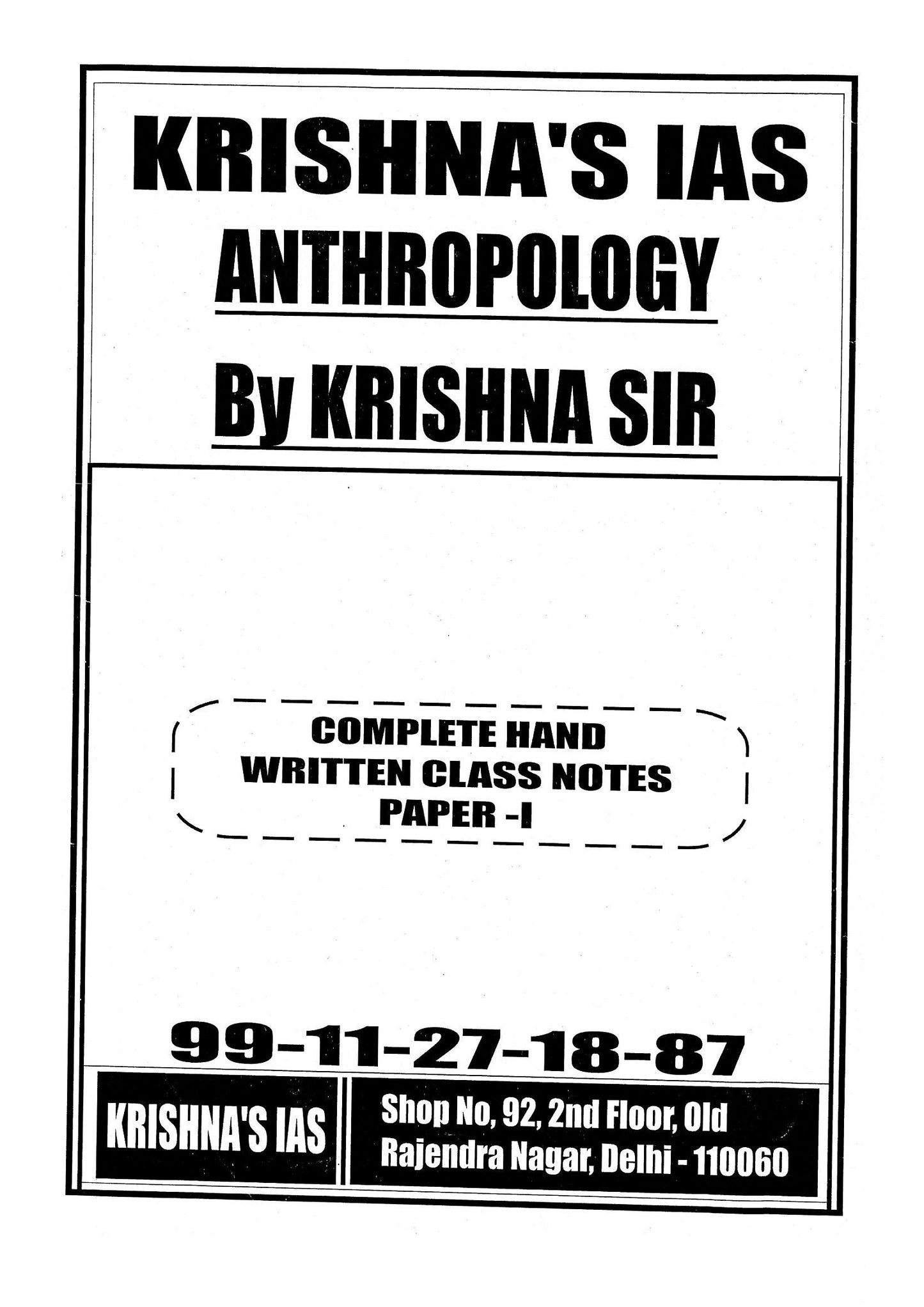 KRISHNA IAS Anthropology Optional Notes Class Notes (English Medium)