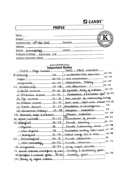 KRISHNA IAS Anthropology Optional Notes Class Notes (English Medium)