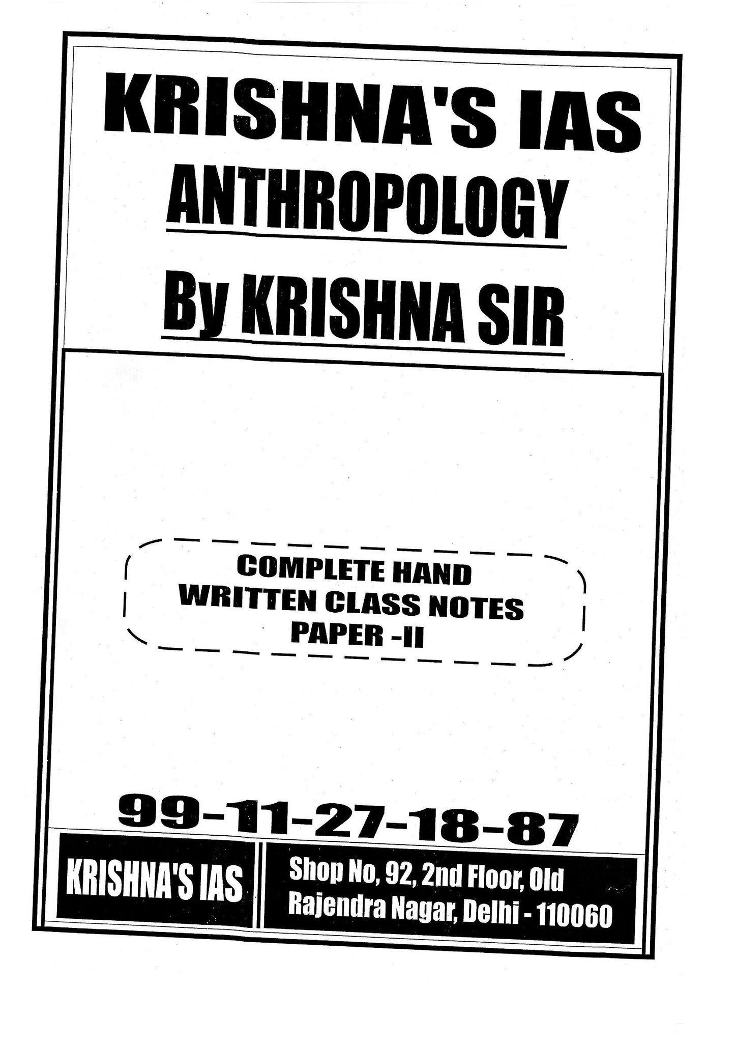 KRISHNA IAS Anthropology Optional Notes Class Notes (English Medium)