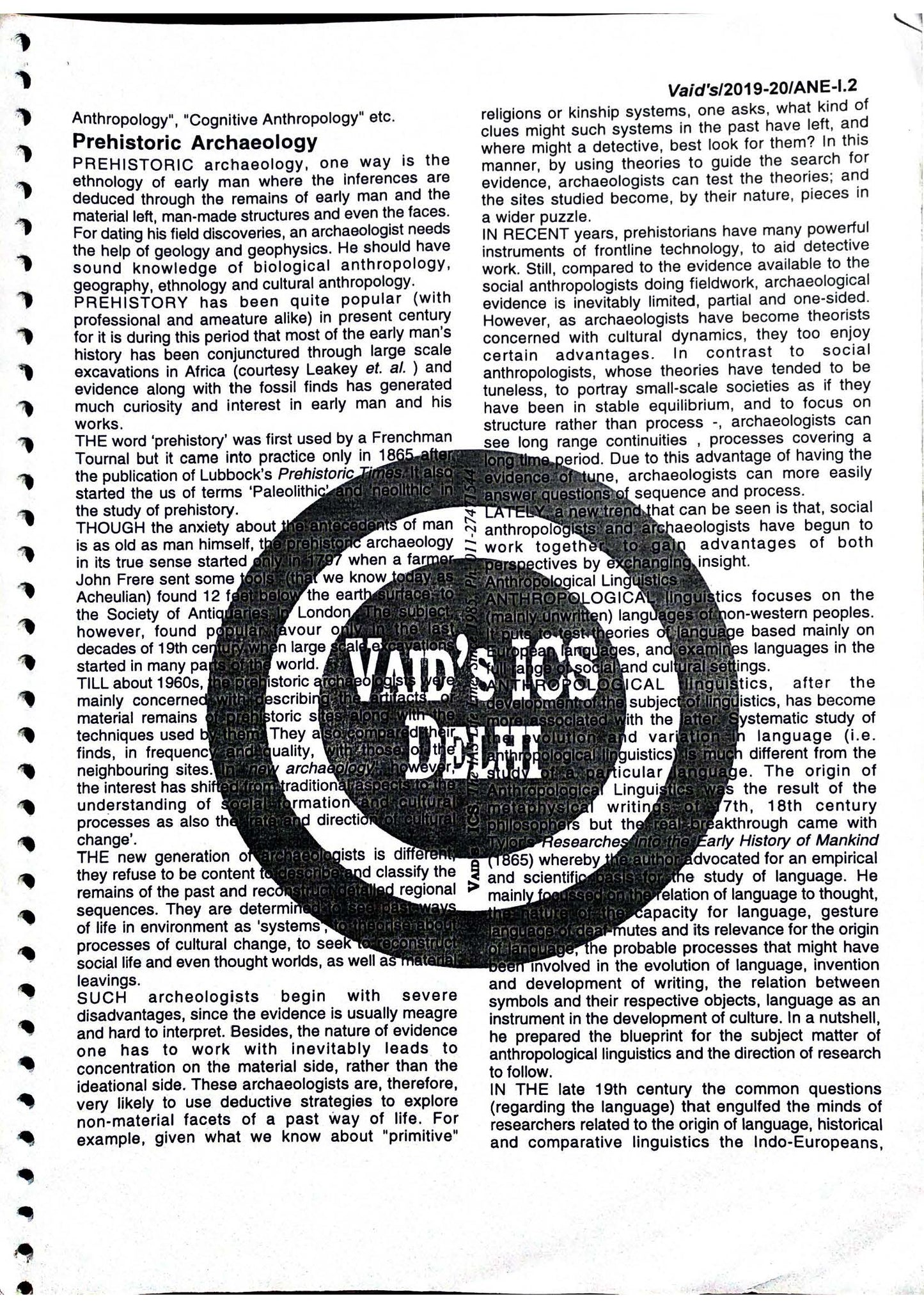 VAID'S IAS Anthropology Notes (English Medium)