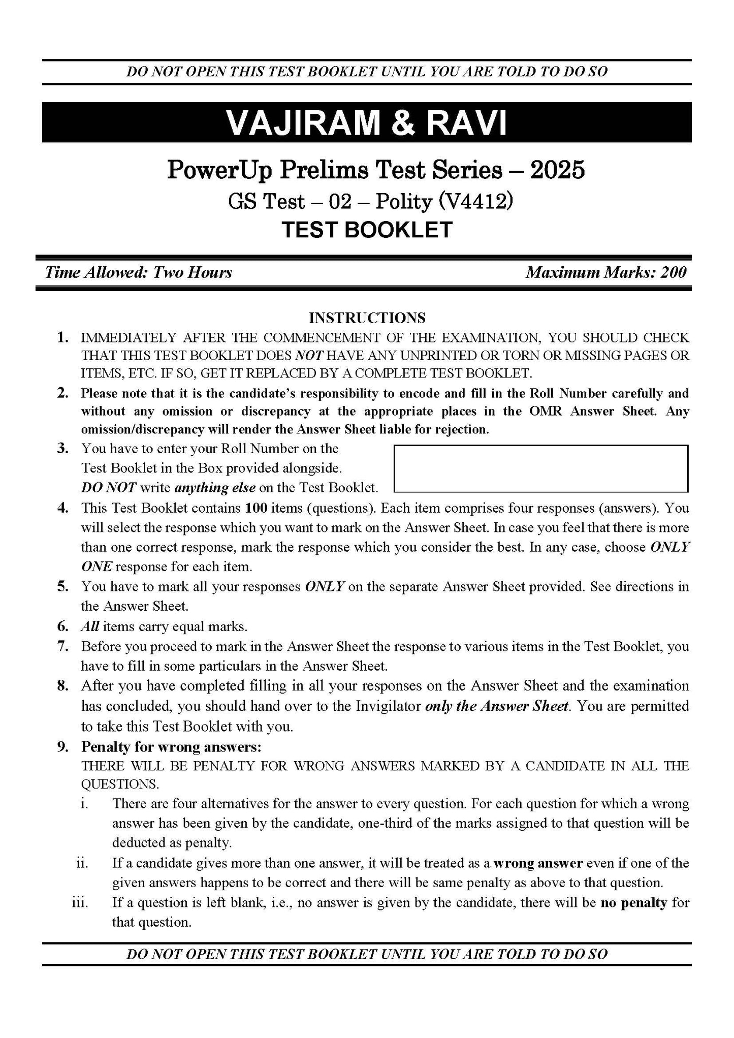 Vajiram & Ravi PowerUp Prelims Test Series –2 (V4412) 2025