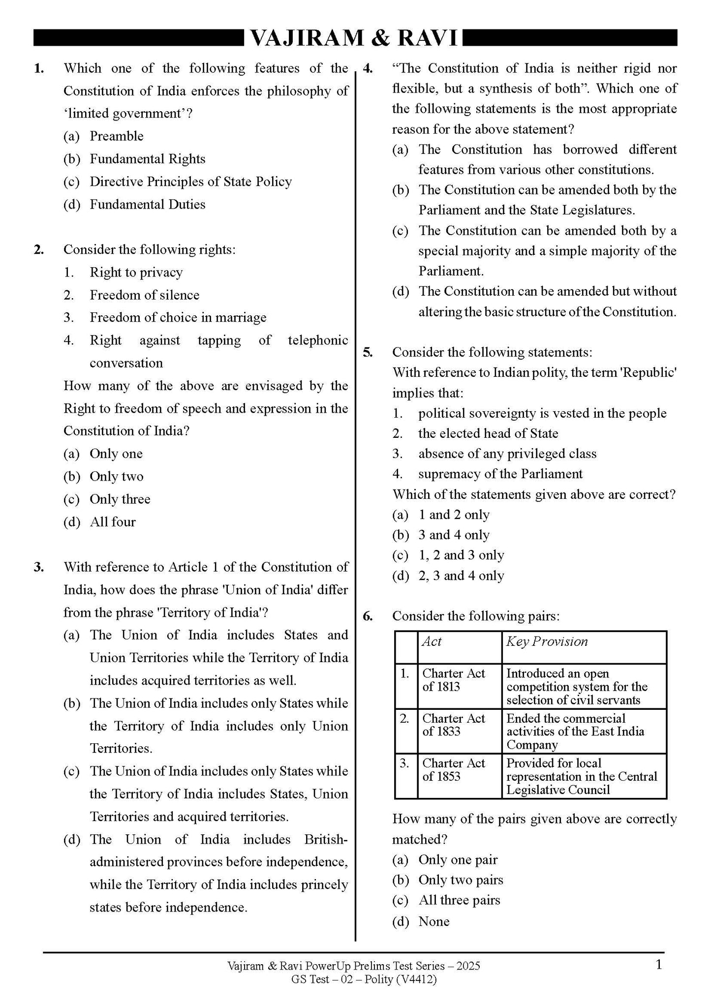 Vajiram & Ravi PowerUp Prelims Test Series –2 (V4412) 2025