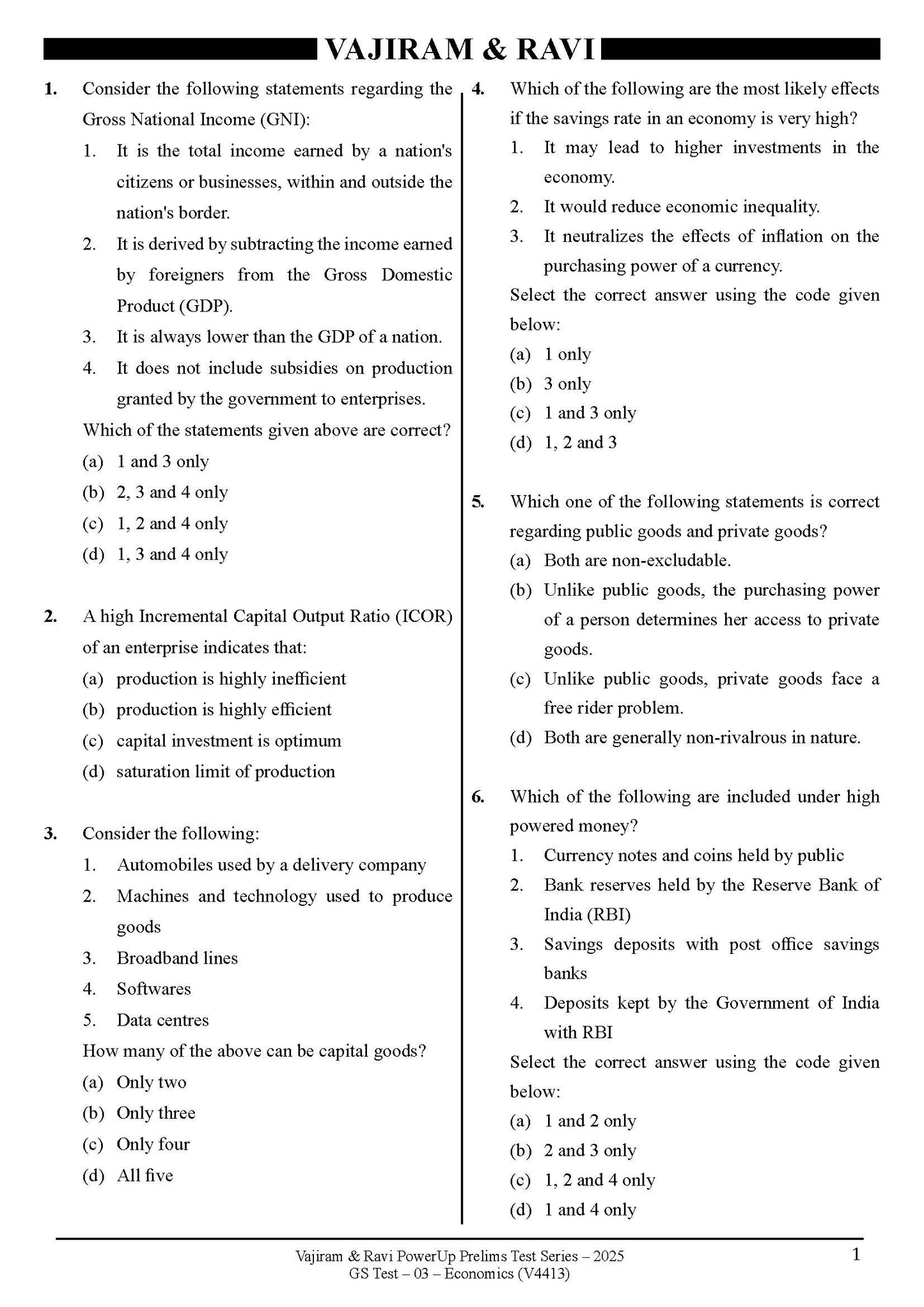 Vajiram & Ravi PowerUp Prelims Test Series –3 (V4413) 2025