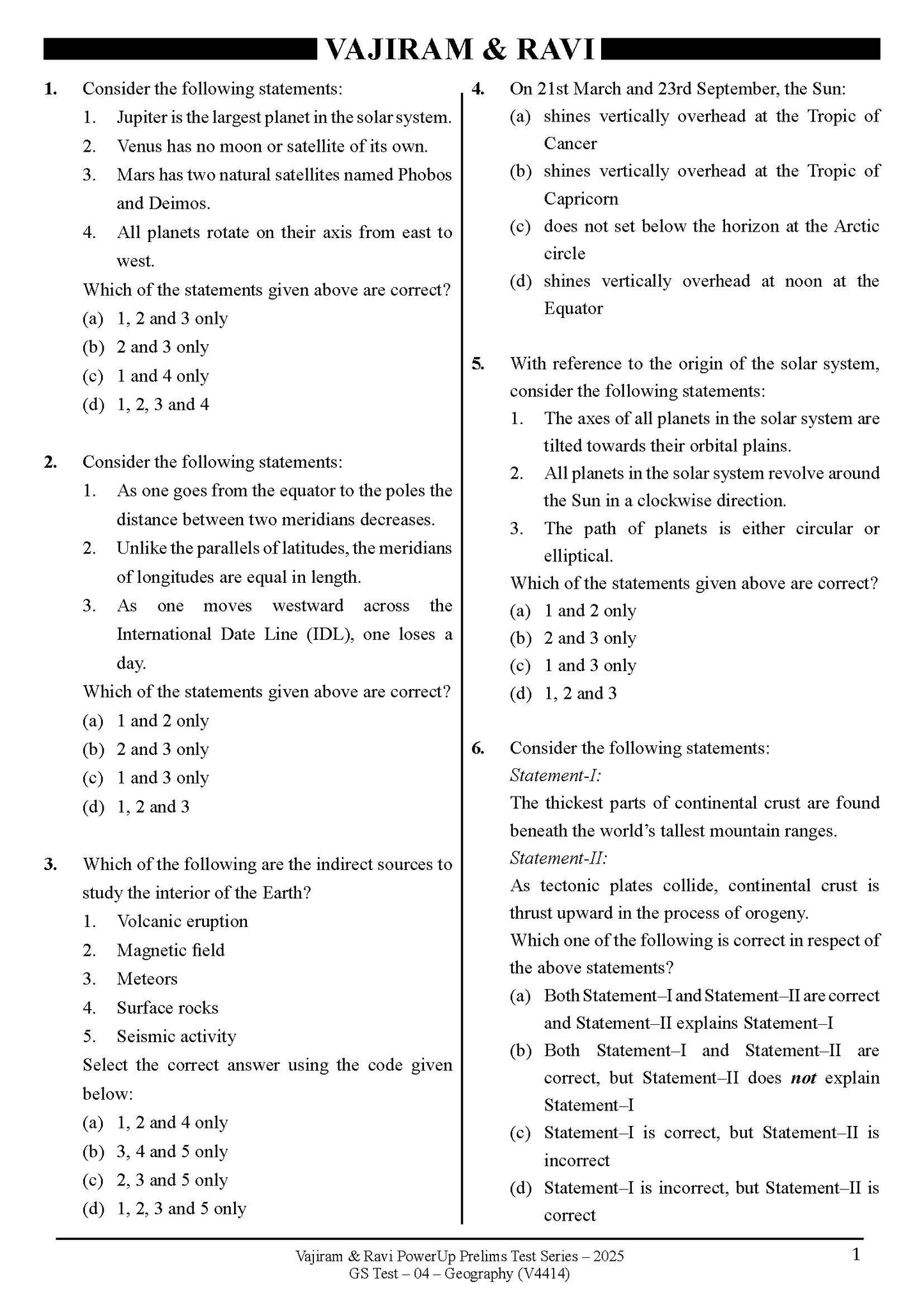 Vajiram & Ravi PowerUp Prelims Test Series –4 (V4414) 2025