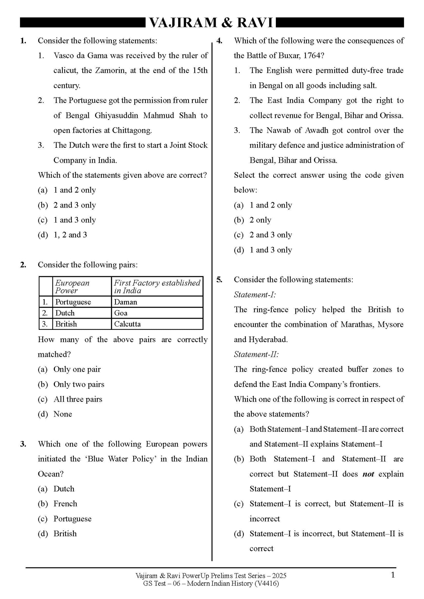 Vajiram & Ravi PowerUp Prelims Test Series –6 (V4416) 2025