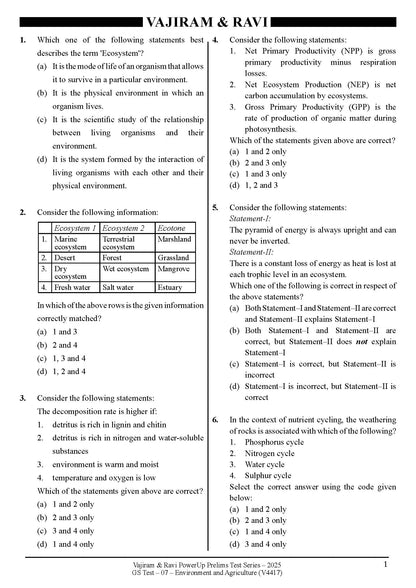 Vajiram & Ravi PowerUp Prelims Test Series –7 (V4417) 2025