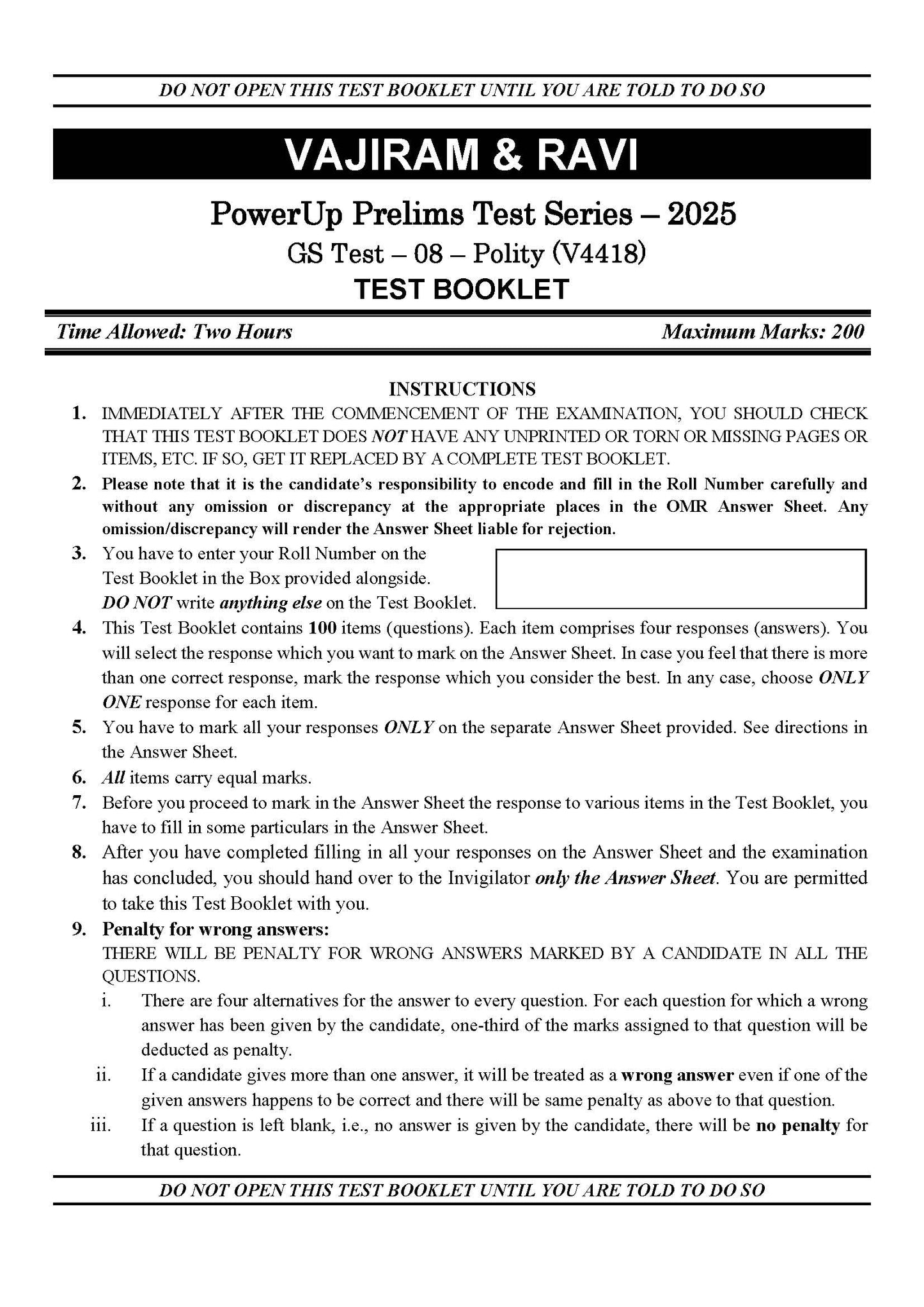 Vajiram & Ravi PowerUp Prelims Test Series –8 (V4418) 2025