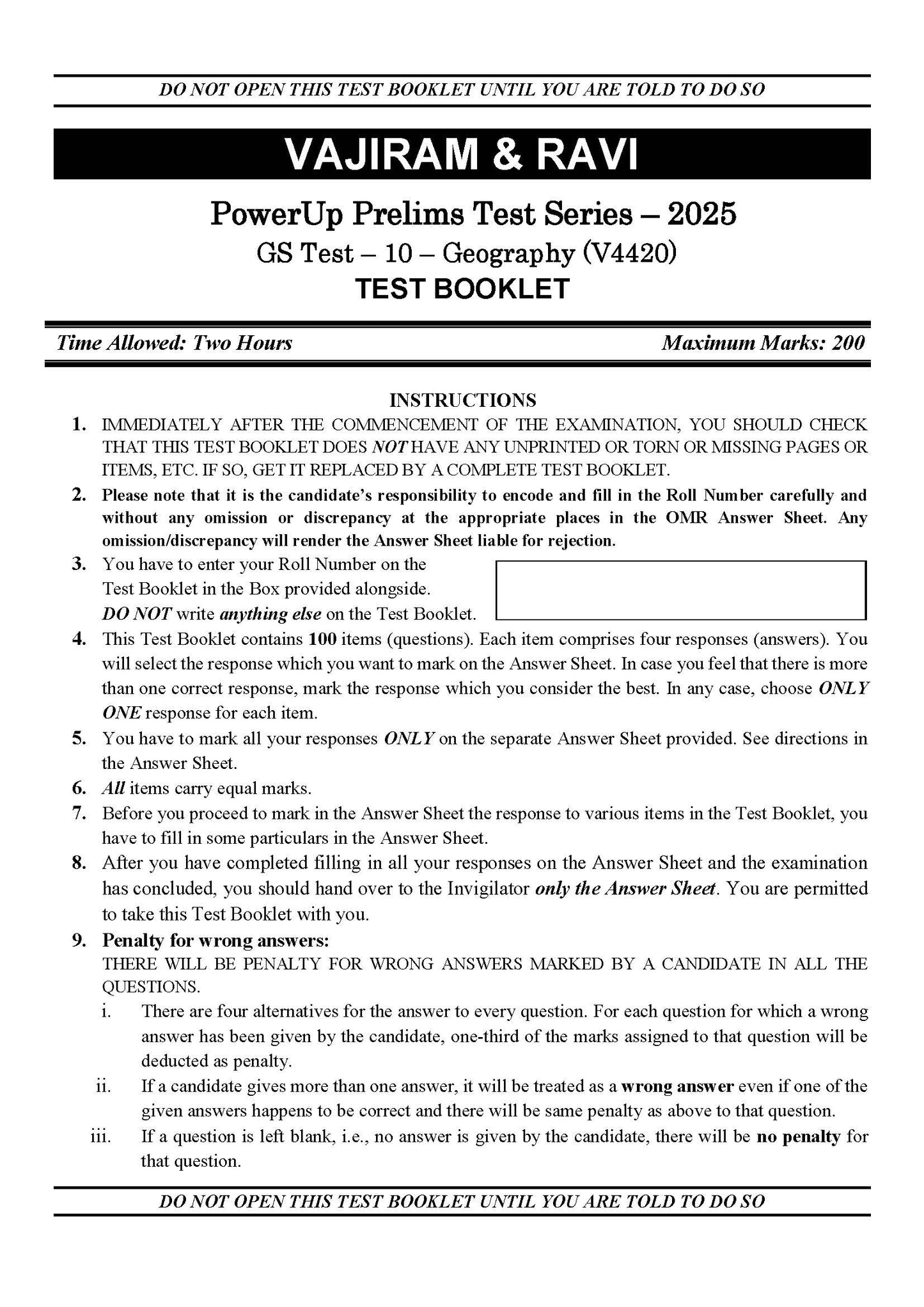 Vajiram & Ravi PowerUp Prelims Test Series –10 (V4420) 2025