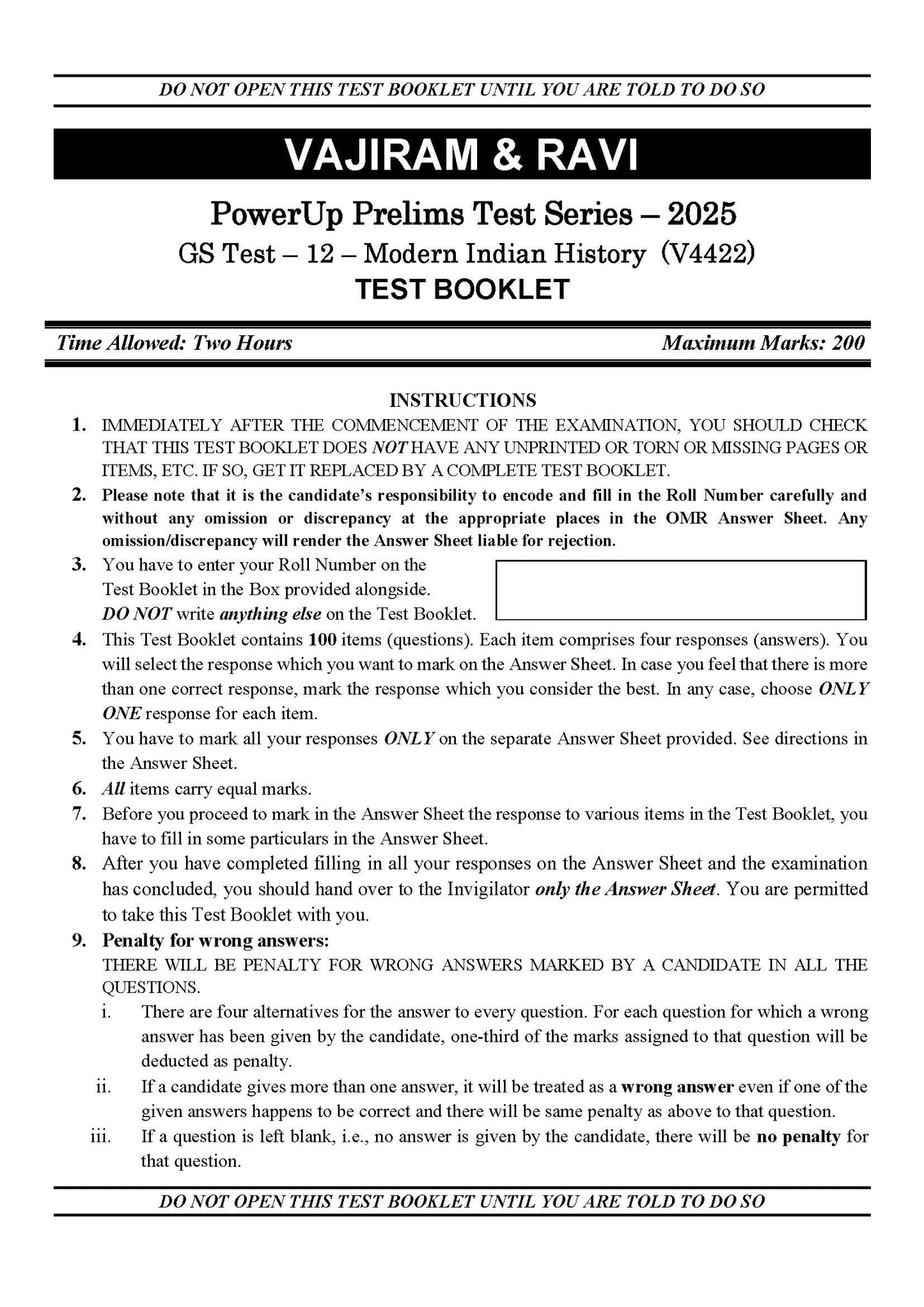 Vajiram & Ravi PowerUp Prelims Test Series –12 (V4422) 2025